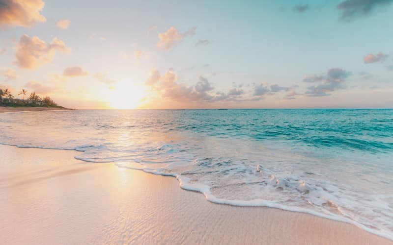 Sandy beach at low tide, ideal conditions for sea glass hunting