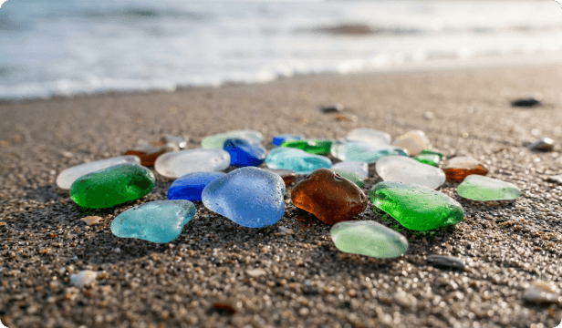 Colorful sea glass on a beach