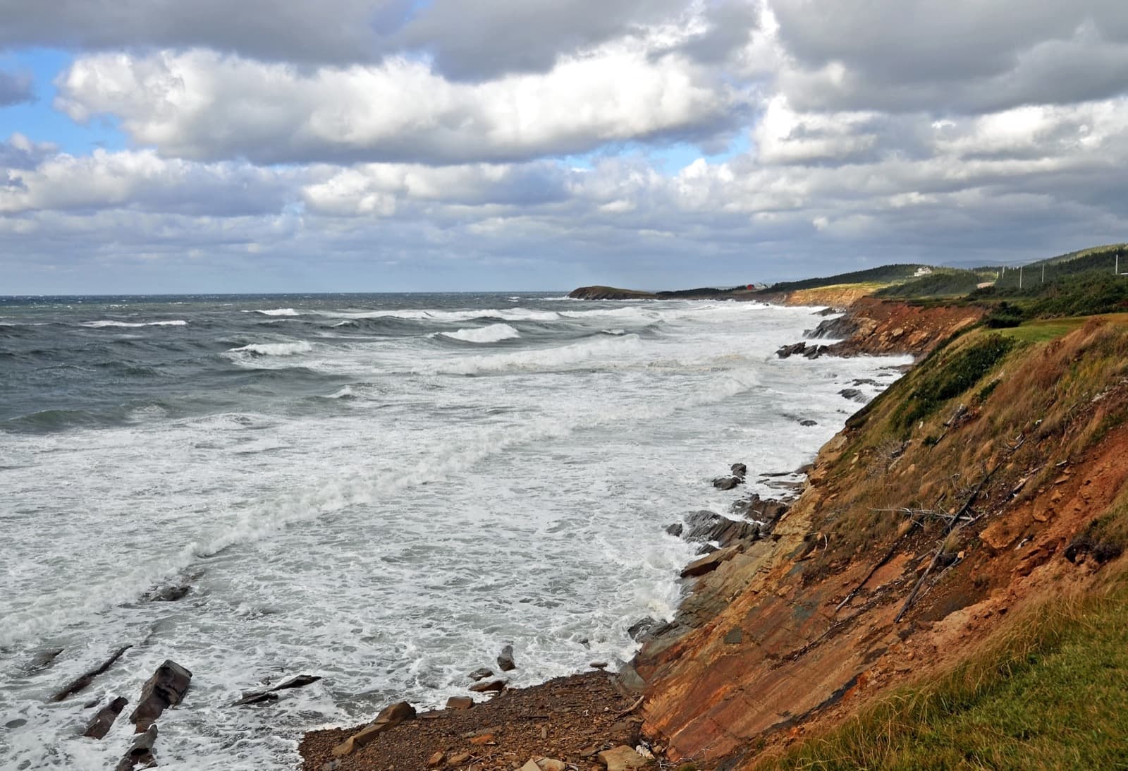 The surf-battered shore near Inverness on Cape Breton