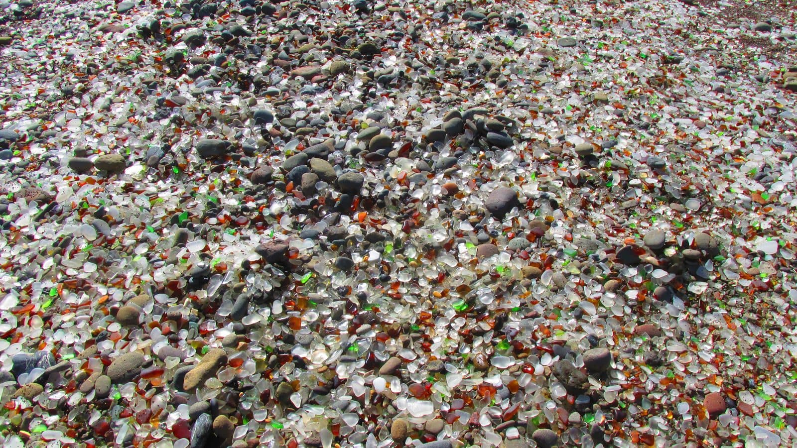 The carpet of frosted glass at Fort Bragg's Glass Beach