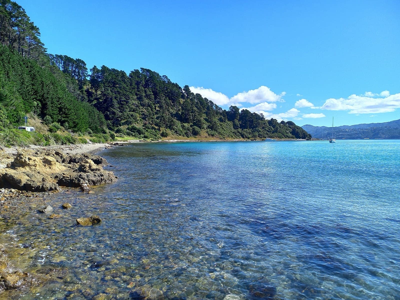 Rocks and pebbles along the shore at Kau Bay, on the Miramar peninsula, Wellington