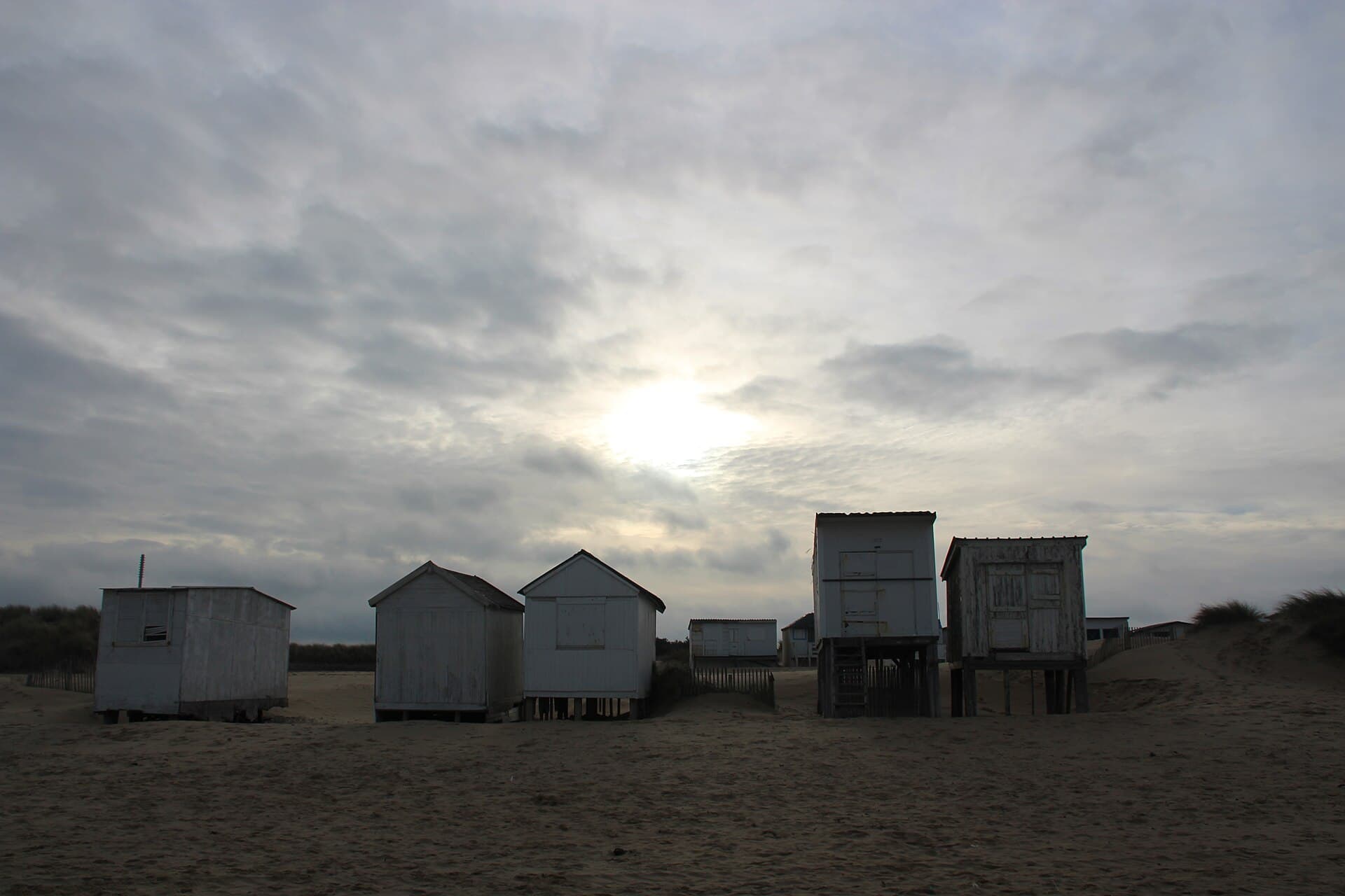 Beach cabins in the dunes at Blériot-Plage, on the Sangatte shore