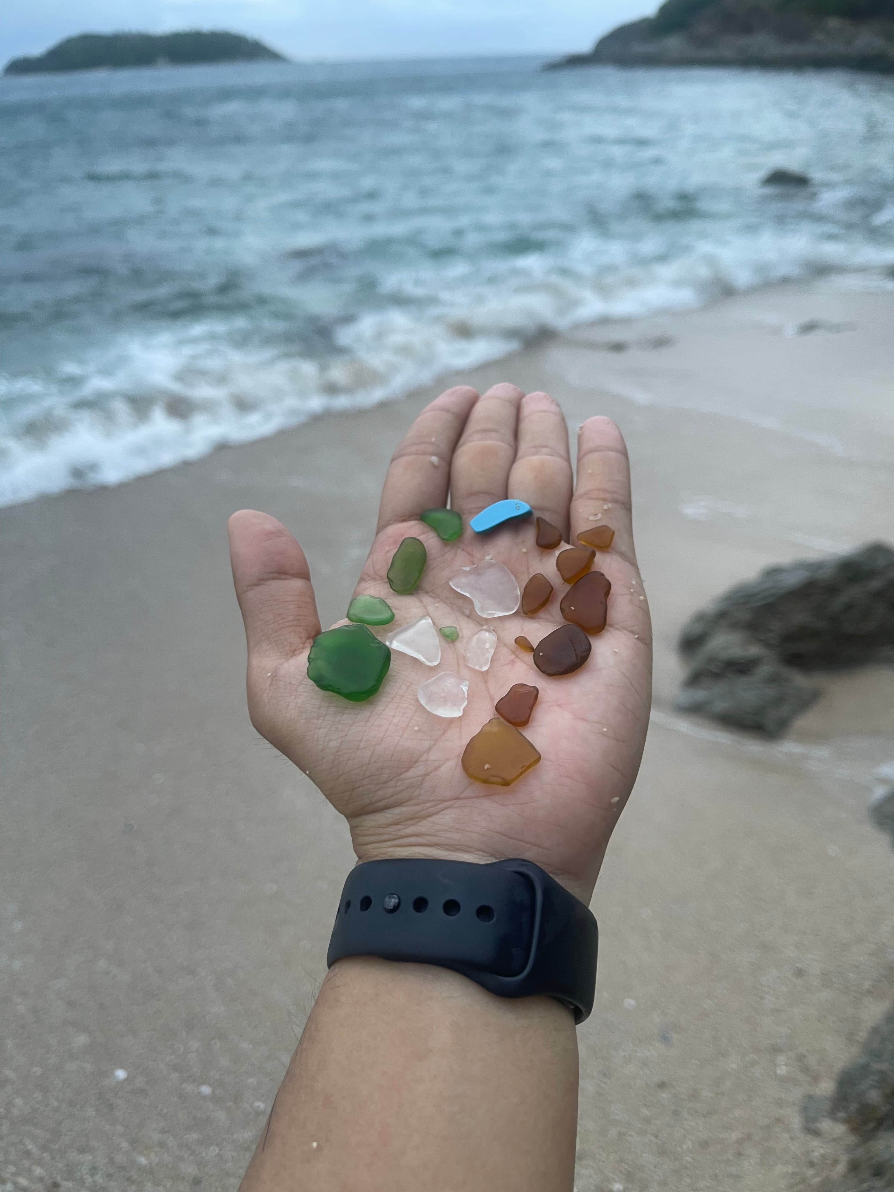 Sea glass collected at Lighthouse beach, Thailand