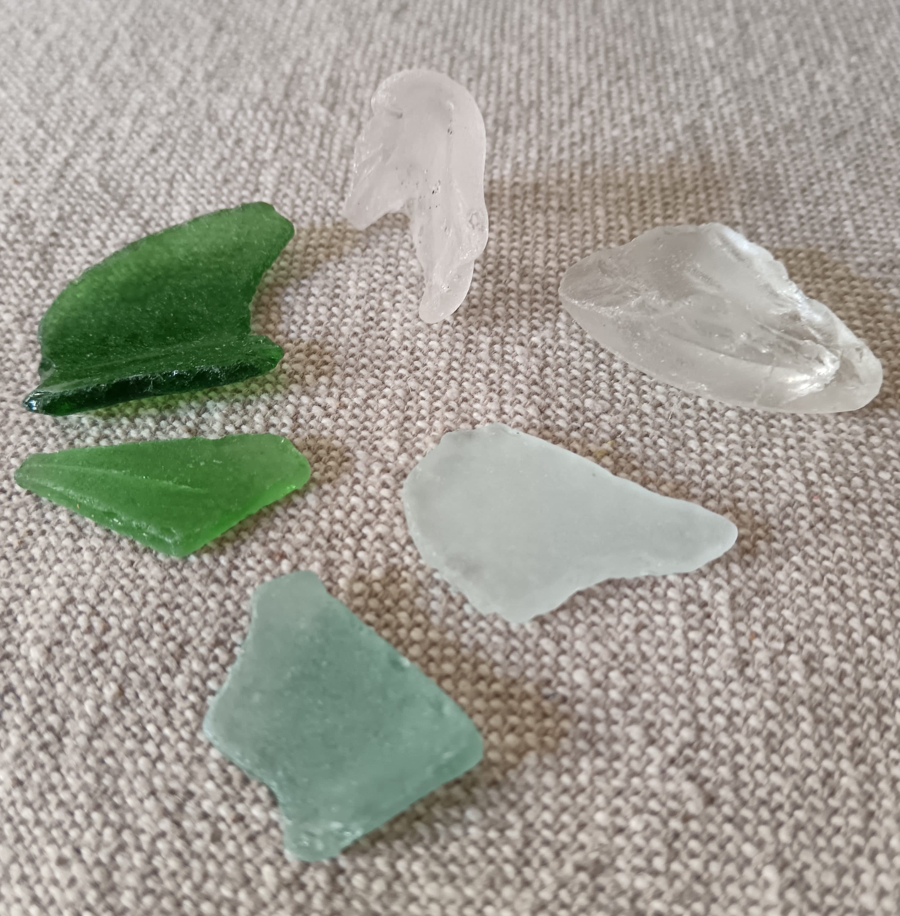 Sea glass collected at Waters edge behind the memorial, Greece