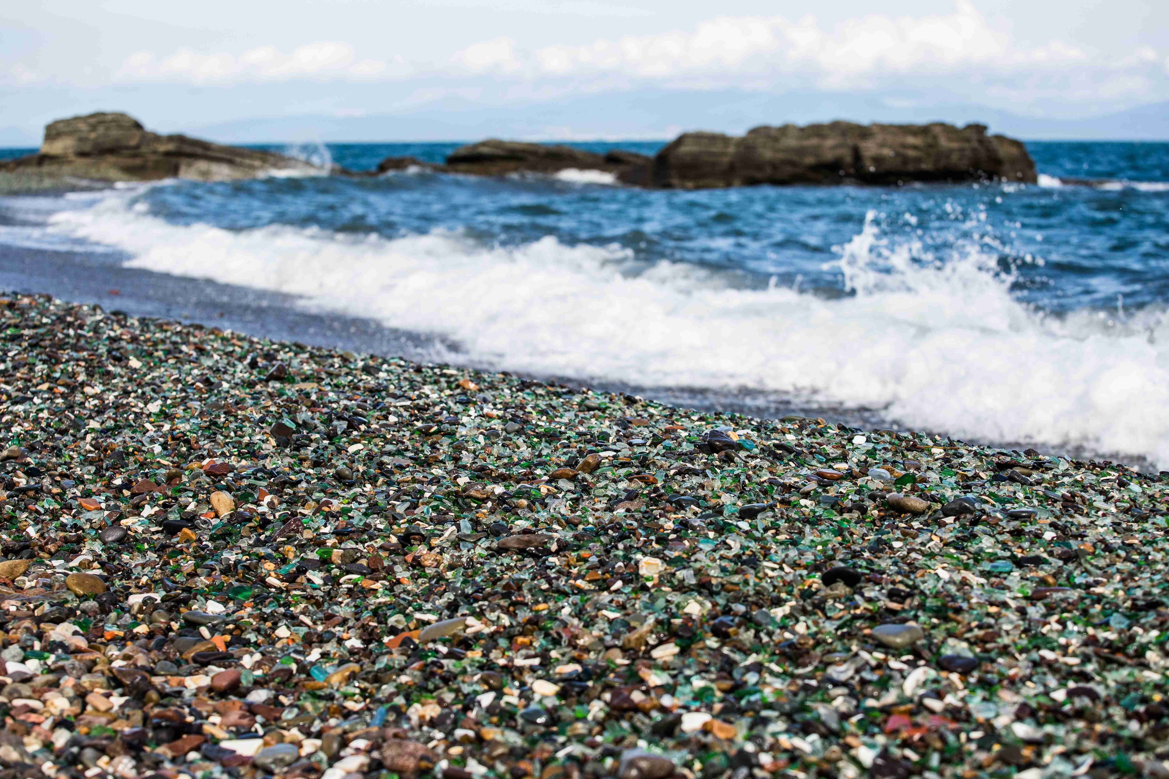 Sea glass collected at Steklyannaya Bay (Glass Beach), Russia
