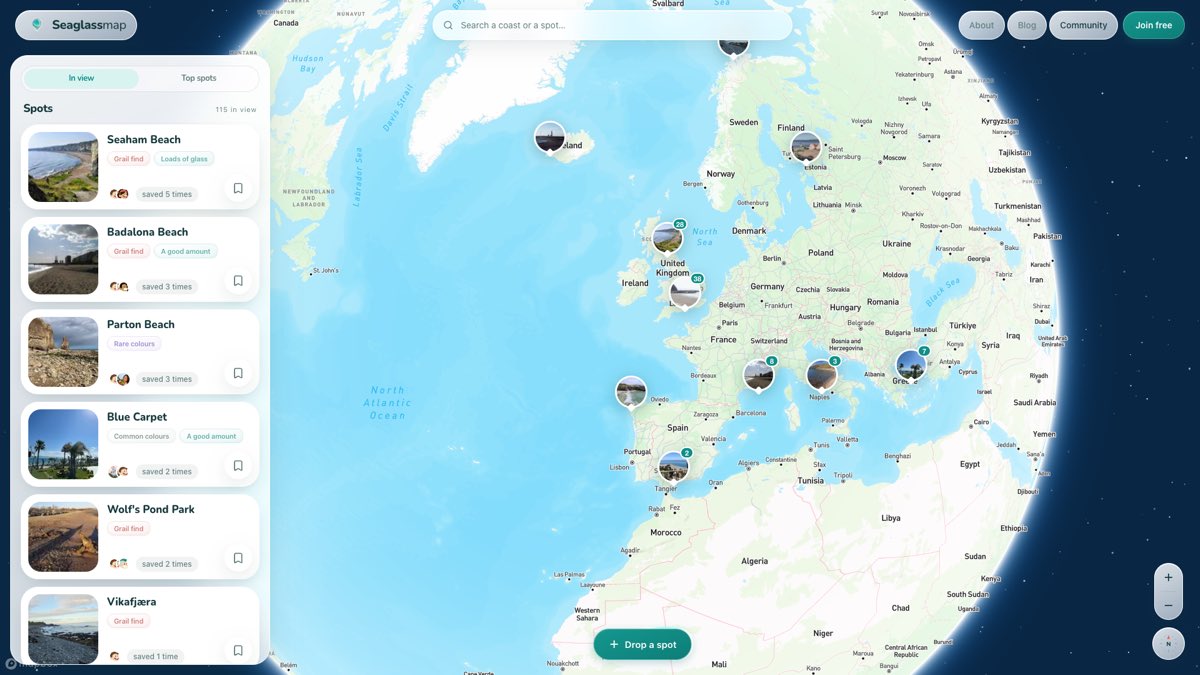 The Sea Glass Map, a community map of sea glass beaches
