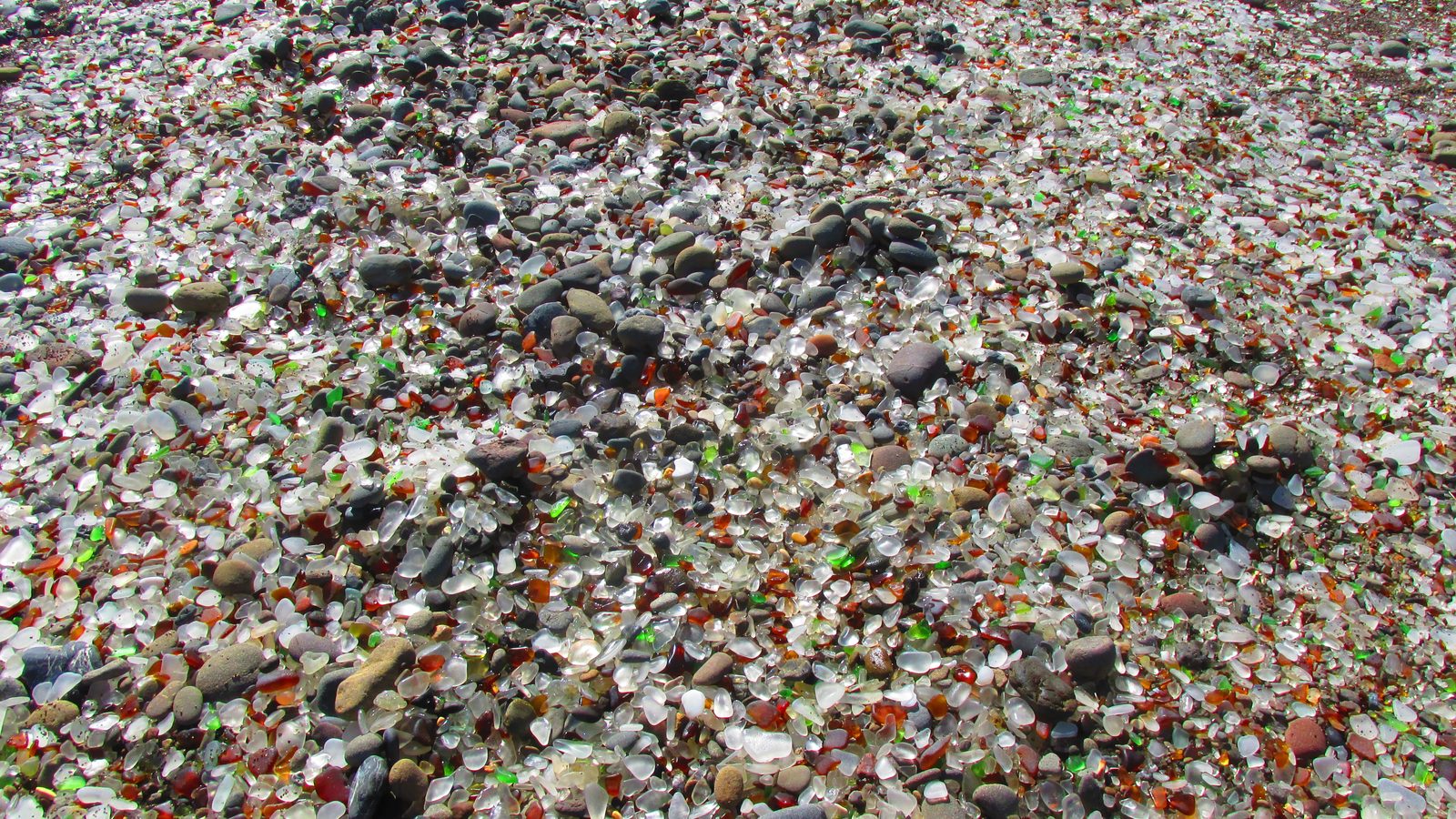 The carpet of frosted glass at Fort Bragg's Glass Beach